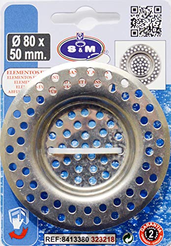 S&M 323218 Rejilla de desagüe para fregadero de cocina y/o baño de acero inoxidable, cromada