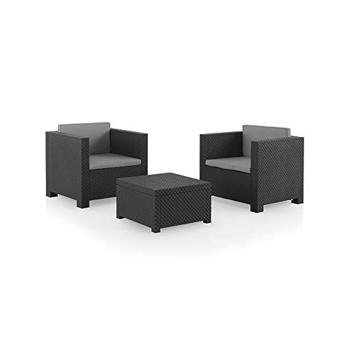 Conjunto de jardín Shaf Diva À Tête Gris antracita |  Fabricado en España con Materiales Reciclados, 80x60x73 cm