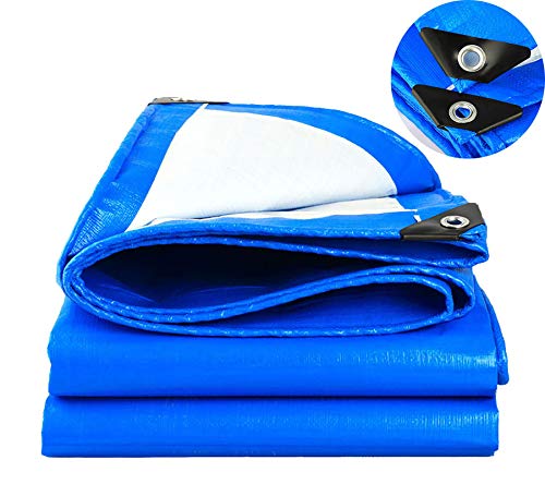 SOVIYAS Lona reforzada de malla gruesa 4m x 6m 13ft x19ft (4x6m, 150g/m²) Lona de PE Lona azul impermeable Lona de cubierta premium Lona para acampar al aire libre