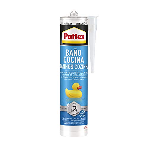 Pattex Baño y Cocina Blanco Silicona Resistente al Moho Sellador Impermeable para Lavabo de Ducha y Más Durable y Fácil de Usar Silicona de Baño 1 Cartucho x 280ml