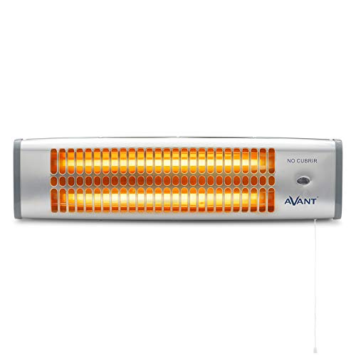 AVANT AV7555 - Estufa eléctrica de cuarzo para baño 800w.  Con 2 tubos de cuarzo, 2 niveles de potencia 400w y 800w, interruptor tirador, montaje en pared.  Gris.
