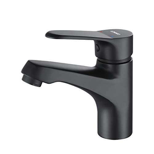 Lonheo Classic - Grifo para lavabo negro mate, grifo de baño de acero inoxidable 304, grifo monomando para lavabo con aireador desmontable, agua fría y caliente disponible