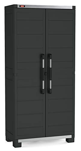 Garaje alto Keter Garrobe XL |  Gabinete de organización y almacenamiento para garaje con 3 estantes - Color negro |  Dimensiones 89 x 42 x 188 cm