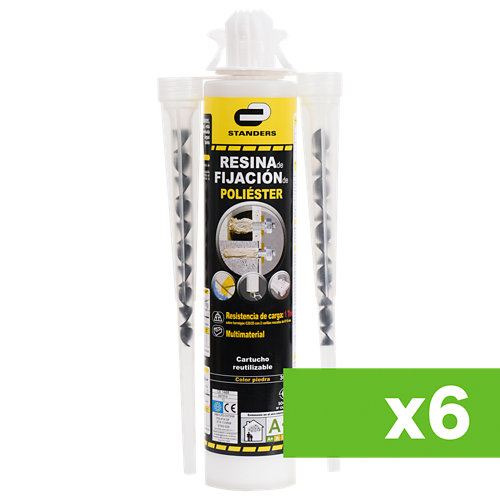 Juego de 6 cartuchos de resina fijadora de poliéster de 300 ml con 2 mezcladores