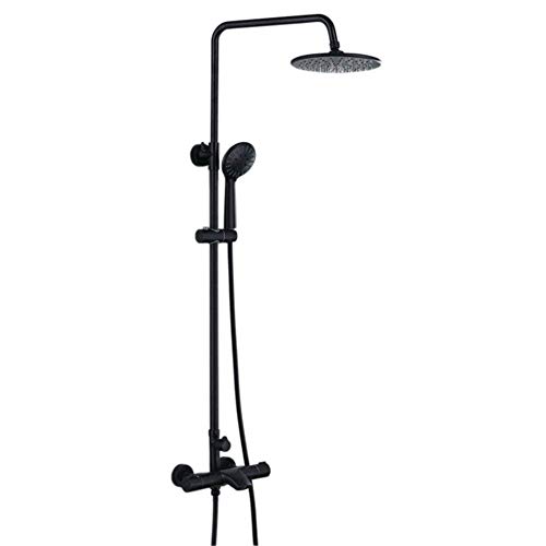 Juego de ducha Sistema de ducha termostático, Juego de grifo de ducha de baño Juego de ducha de baño de lluvia Juego de ducha de baño de lluvia montado en la pared Grifo de ducha de doble manija de bronce negro y grifos fríos con D