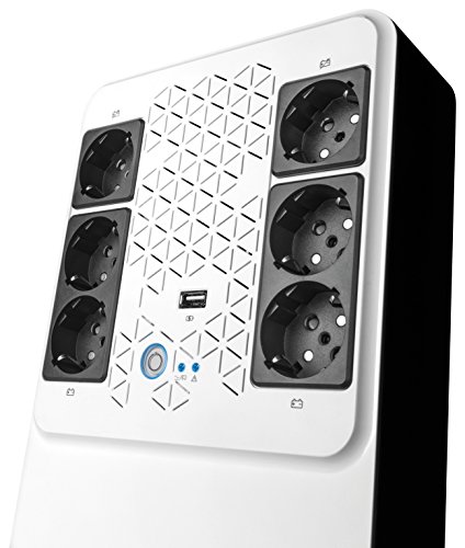 SAI Keor multienchufe, 310082 de Legrand, línea interactiva con 6 bases Schuko y protección integrada 800VA 480W y autonomía de 10 a 15 minutos, negro/blanco