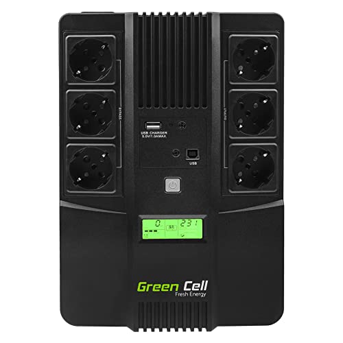 Green Cell® SAI Fuente de alimentación ininterrumpida UPS Power 600VA (360W) 230V Fuente de alimentación Línea continua AVR interactivo Onda sinusoidal USB/RJ45 6X Tomas Schuko con pantalla LCD