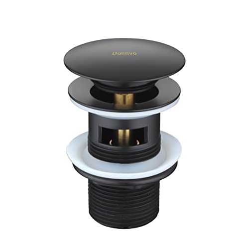 Dolinvo Válvula de drenaje para fregadero con rebosadero G1/4 Tapón de drenaje emergente universal Click Clack Drenaje redondo de latón inoxidable para lavabo de baño - Negro mate