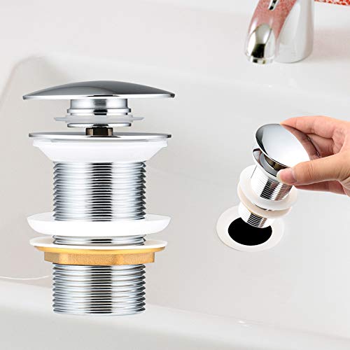 Válvula de drenaje emergente para fregadero, drenaje de fregadero sin desbordamiento, tapón de fregadero Click Clack, válvula de drenaje emergente universal para fregadero de baño (plata-sin desbordamiento)