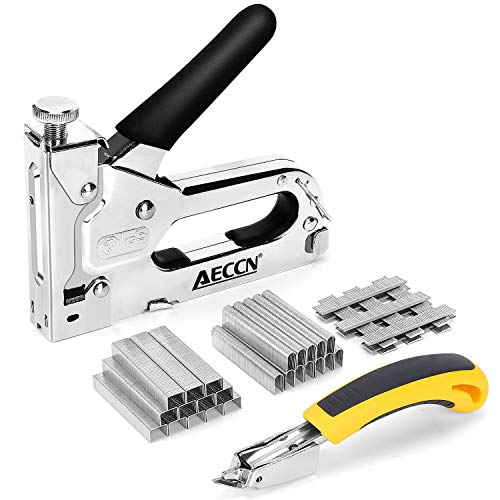 Grapadora manual 3 en 1 AECCN con 2100 grapas - Grapadora de uso en serie (incluye extractor de grapas) para tapicería, sujetadores, decoración, carpintería, muebles, madera