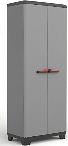 Mueble Alto Stilo Keter |  Mueble almacenaje 3 estantes - Color Gris Oscuro/Negro/Rojo |  Dimensiones 68 x 39 x 173 cm