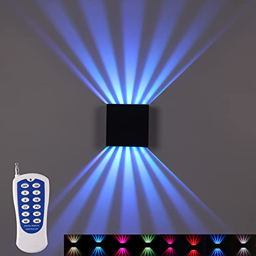 TWSXTE 10W RGB Aplique de pared para exteriores Control remoto para exteriores Lámpara de pared para exteriores Aplique de arriba / abajo para interiores Iluminación de escalera cuadrada Iluminación que cambia de color