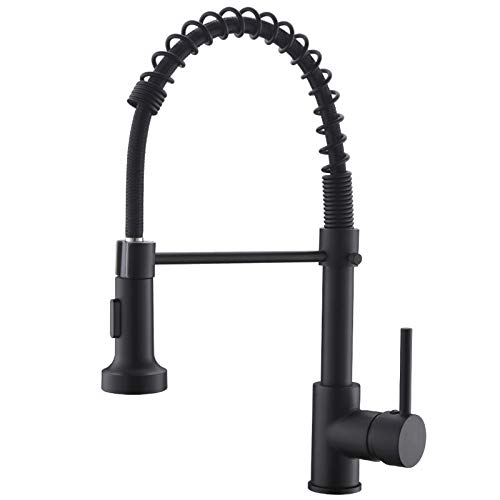 Grifo de cocina TIMACO con cabezal de ducha giratorio 360°, grifo de cocina monomando con muelle helicoidal, negro