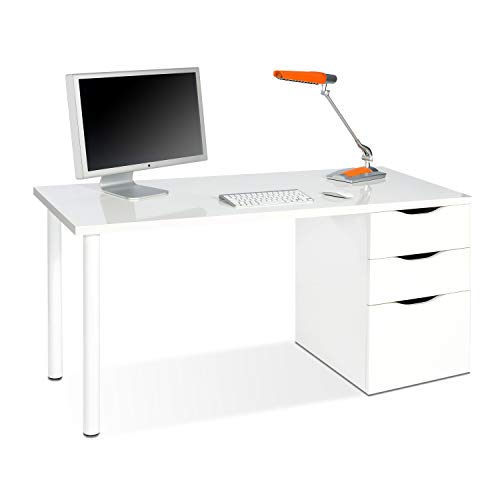 Habitdesign Mesa de Ordenador Reversible con 2 Cajones y 1 Puerta, Escritorio, Escritorio, Modelo Athena, Acabado Artik Blanco, Dimensiones: 138 cm (Ancho) x 60 cm (Fondo) x 74 cm (Alto)