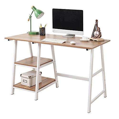 sogesfurniture Escritorio de oficina 120 x 60 cm Mesa de ordenador Mesa de trabajo Escritorio de ordenador con 2 estantes, madera y acero, roble TPlus-Ok-BH