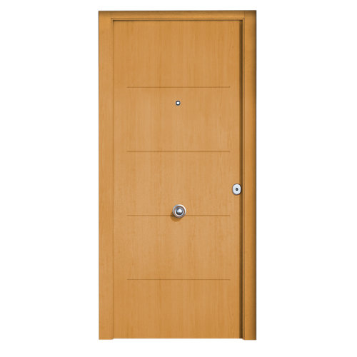 Saga puerta entrada metal roble izquierda fresado 90x210 cms