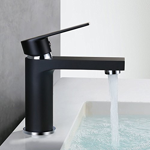 Grifo de fregadero de latón negro Homelody, grifo de agua fría y caliente, aireador, grifo de fregadero, manija única cuadrada, ahorro de agua
