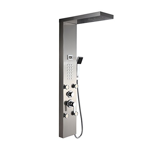Auralum - Columna de ducha de hidromasaje 3 funciones con pantalla LCD Columna de ducha de hidromasaje moderna de acero inoxidable para el baño