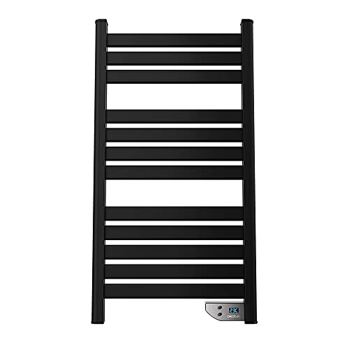 Radiador secatoallas eléctrico Cecotec ReadyWarm 9000 Twin Towel Negro.  Secatoallas 500W Pantalla LED Temporizador 2 horas IP24 Negro Incluye kit de instalación