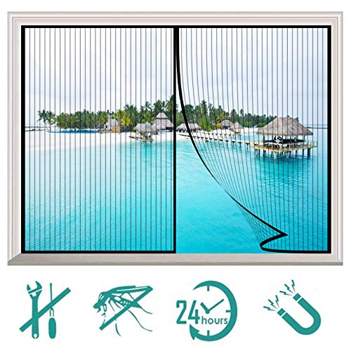 QAZWSX Cortina magnética, Cortina magnética autocebante para ventana Cortina de malla antiinsectos, Fácil instalación, para puertas, Ventanas-Negro A||31x31inch(80x80cm)