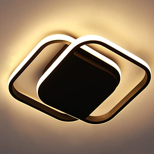 Luz de techo LED, techo LED Techo 30W Luz de techo LED para pasillo Dormitorio Cocina Luces de techo interiores Blanco cálido 3000K (34CM, Negro)
