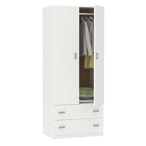 Armario blanco brillo 2 puertas 2 cajones Armario dormitorio juvenil 74x180x50