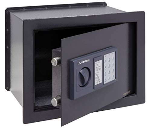 Arregui W25EB Caja fuerte electrónica empotrable con pulsador.  380 x 280 x 250 mm, gris oscuro, 380 x 280 x 250 mm