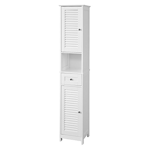 SoBuy Mueble de Baño Alto Mueble Columna de Baño Estantes de Baño-2 Puertas y 1 Cajón FRG236-W,ES (Blanco)