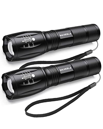 Linterna LED de alta potencia - Potente mini linterna portátil de 2000 lúmenes 5 modos Zoom Ciclismo Camping Escalada [2 Paquetes]