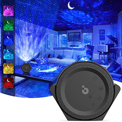 Proyector de estrellas LED, lámpara de proyector de ondas de agua 3 en 1, luna, estrella para niños, recargable, lámpara de proyector de luz nocturna activada por sonido con control táctil, para regalo de decoración para niños